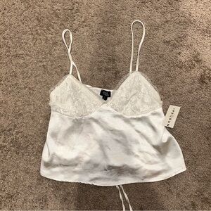 NWT PacSun White Lace-Trim Satin Cami Top